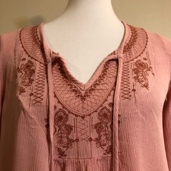 Knox Rose Pink Boho Long Sleeve Embroidered Top - Picture 5 of 8